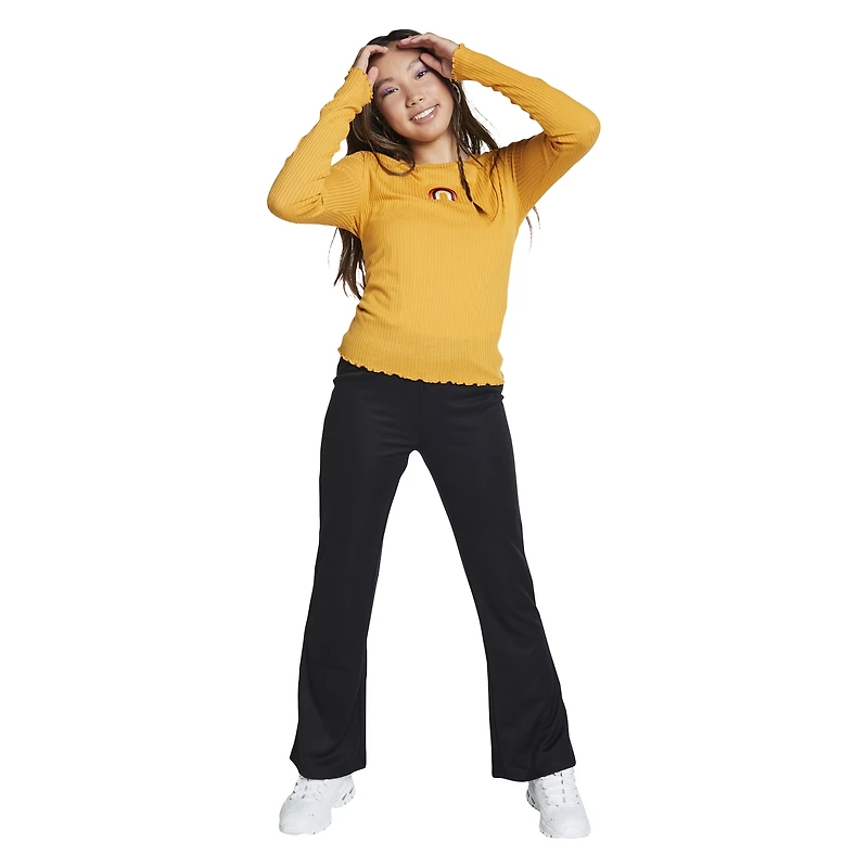 juniors ribbed long sleeve tee w/ rainbow embroidery