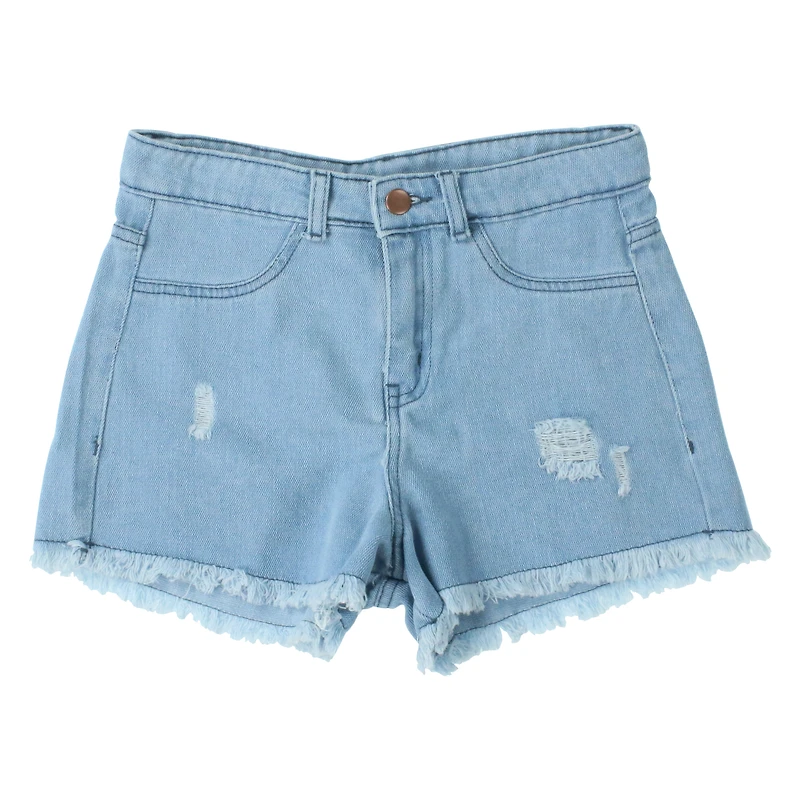 distressed denim shorts with frayed hem