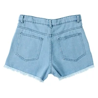 distressed denim shorts with frayed hem