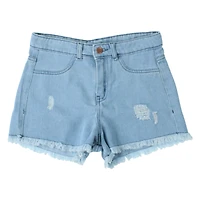 distressed denim shorts with frayed hem