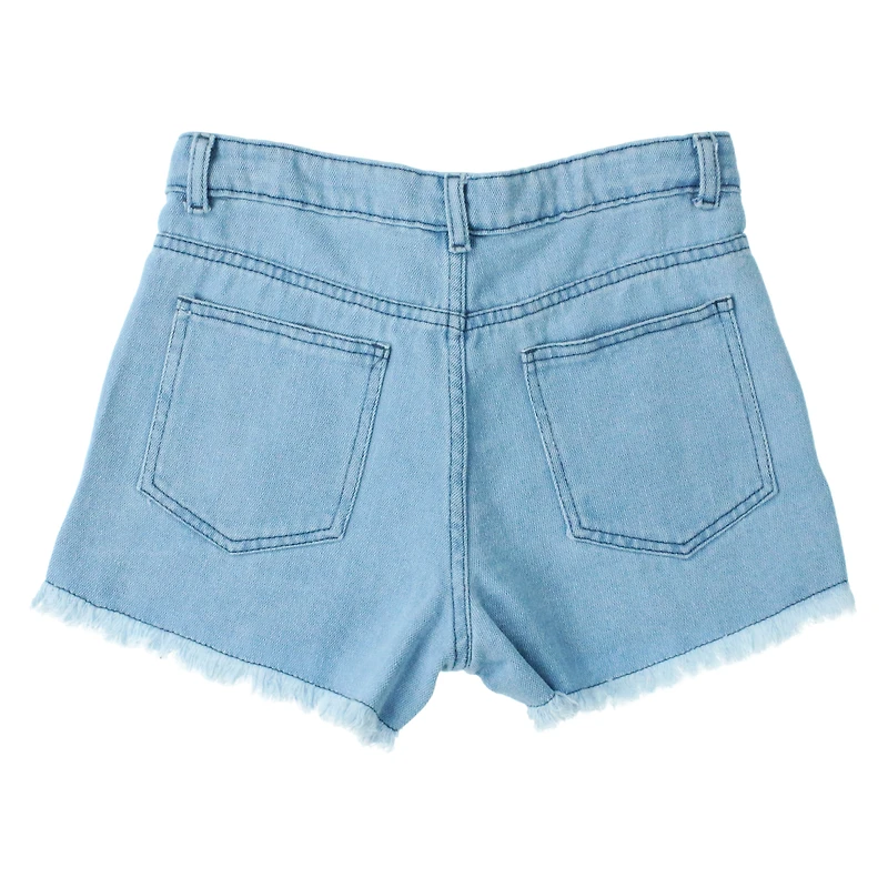distressed denim shorts with frayed hem