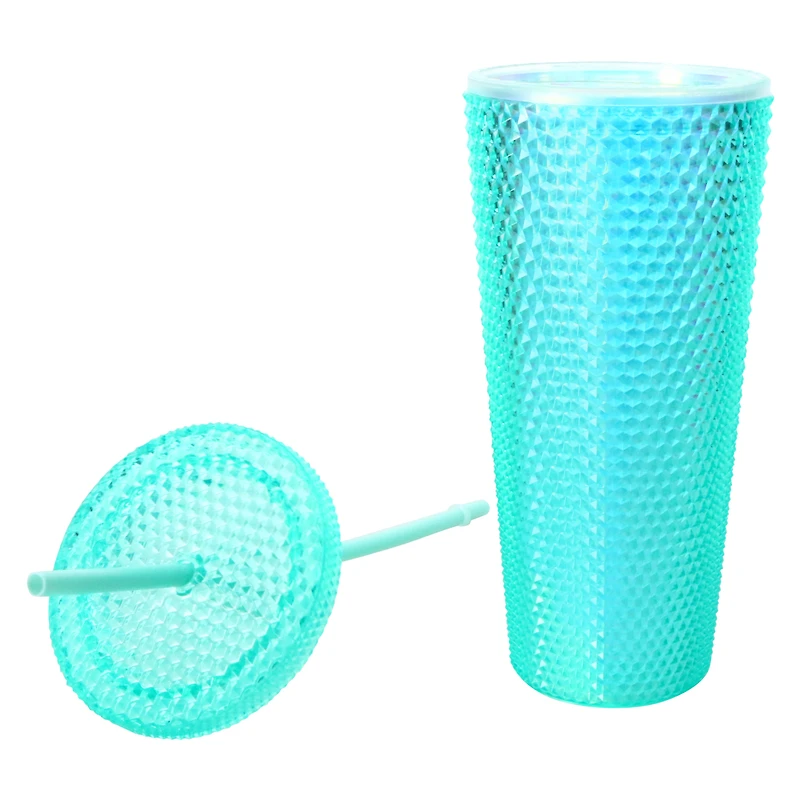 Iridescent Studded Tumbler With Straw, BPA Free - 24oz