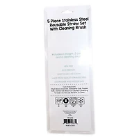 rainbow stainless steel reusable straws & cleaning brush 5-piece set