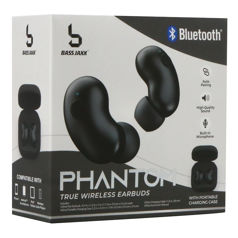 phantom bluetooth® earbuds with mic & portable charging case