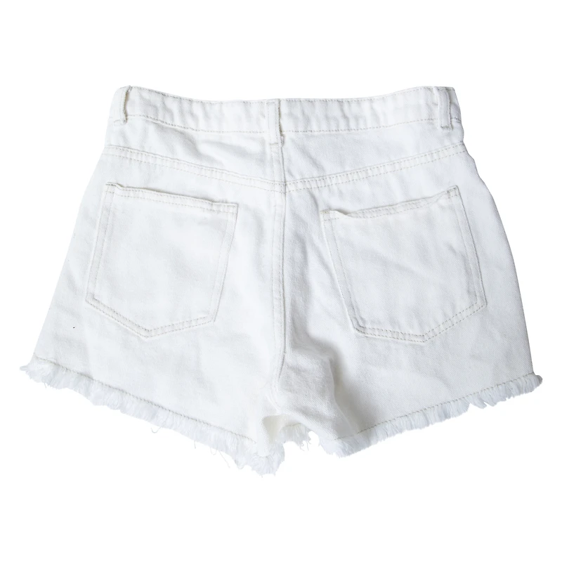 Black Denim Shorts With Frayed Hem