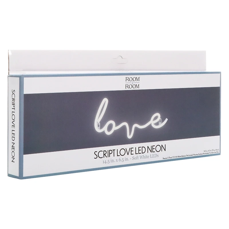 script 'love' LED neon light 14.5in x 6.5in