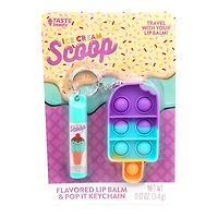 flavored lip balm & pop it fidget keychain set