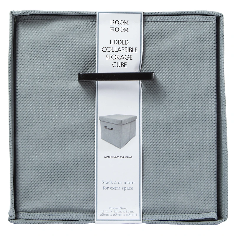 collapsible storage cube with lid & metal handle 11in
