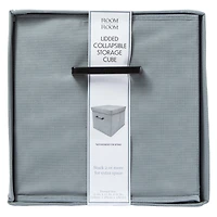 collapsible storage cube with lid & metal handle 11in