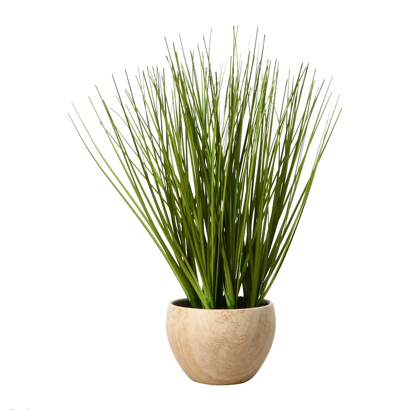 faux grass plant in wood tone pot 10in