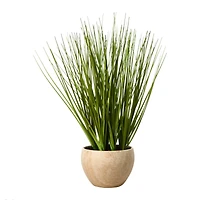 faux grass plant in wood tone pot 10in