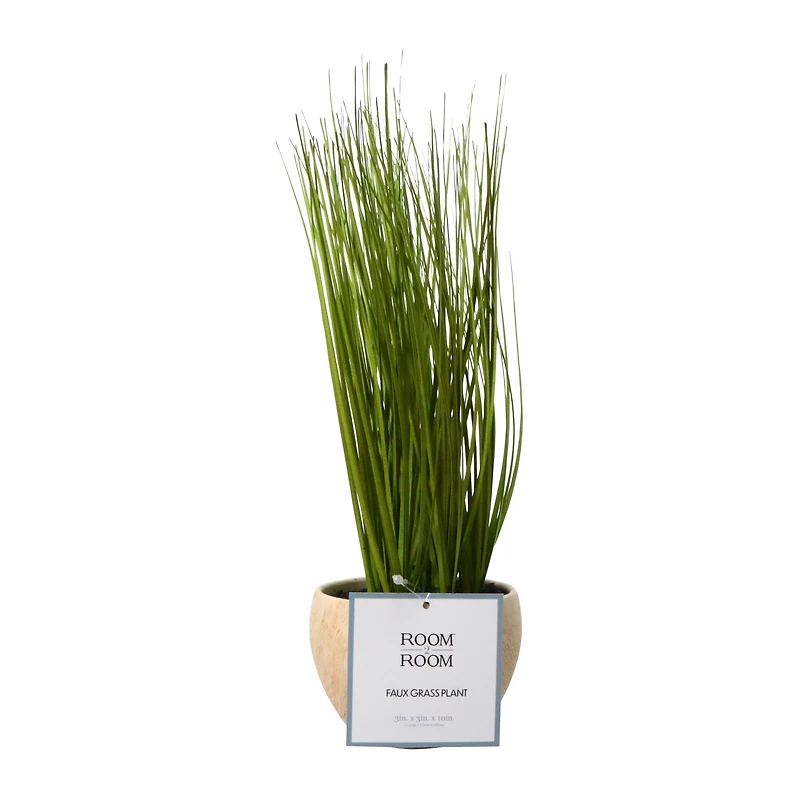 faux grass plant in wood tone pot 10in