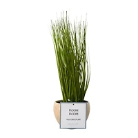faux grass plant in wood tone pot 10in