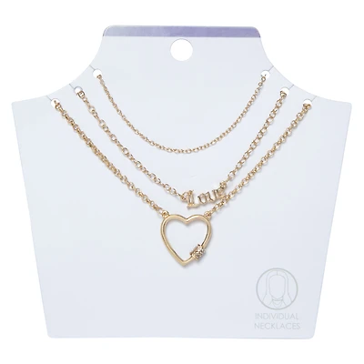 gold heart layering necklaces 3-piece set