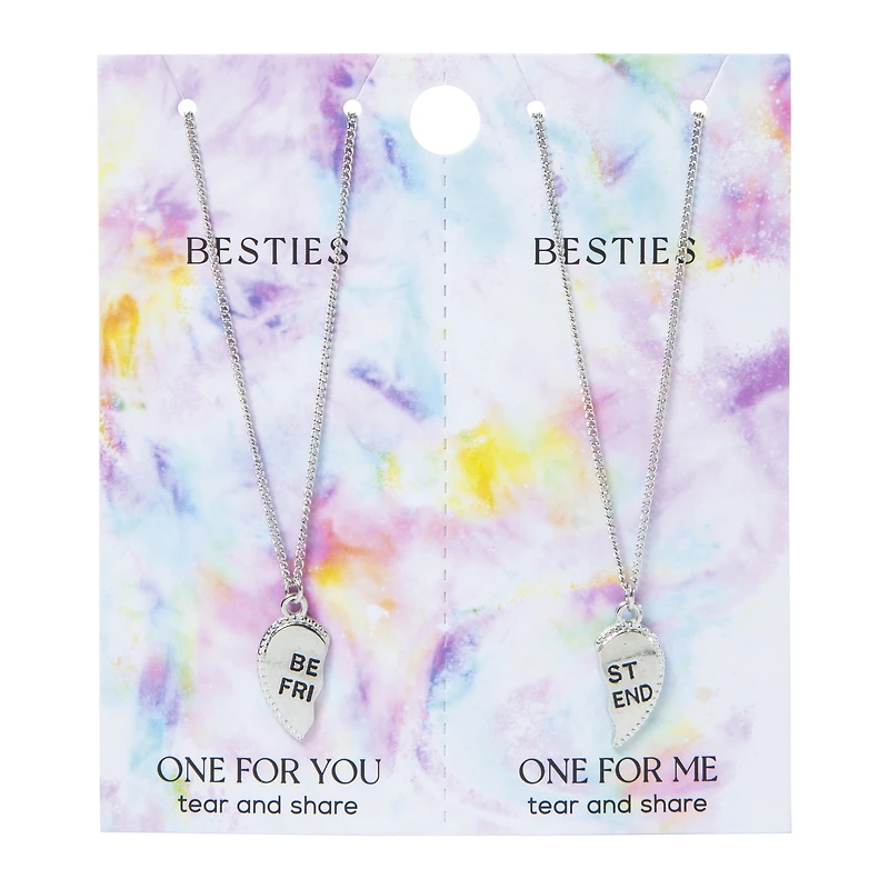 best friend heart silver necklace set, 2 necklaces