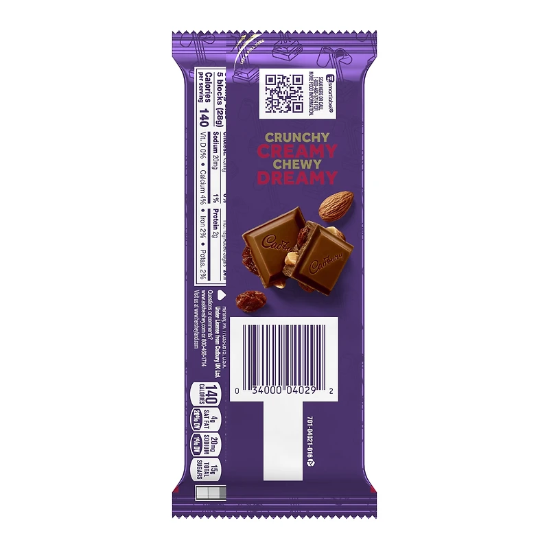 cadbury® fruit & nut milk chocolate bar 3.5oz
