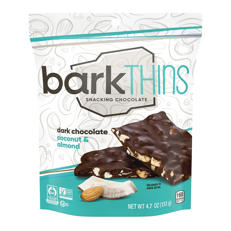 bark thins® dark chocolate coconut & almond snack 4.7oz bag