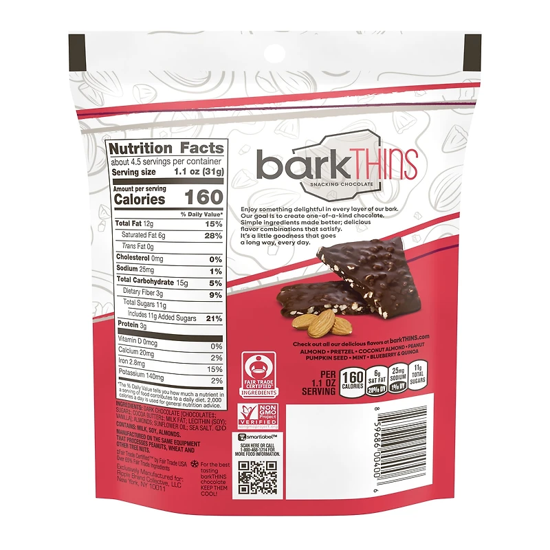 bark thins® dark chocolate almond & sea salt snack 4.7oz bag
