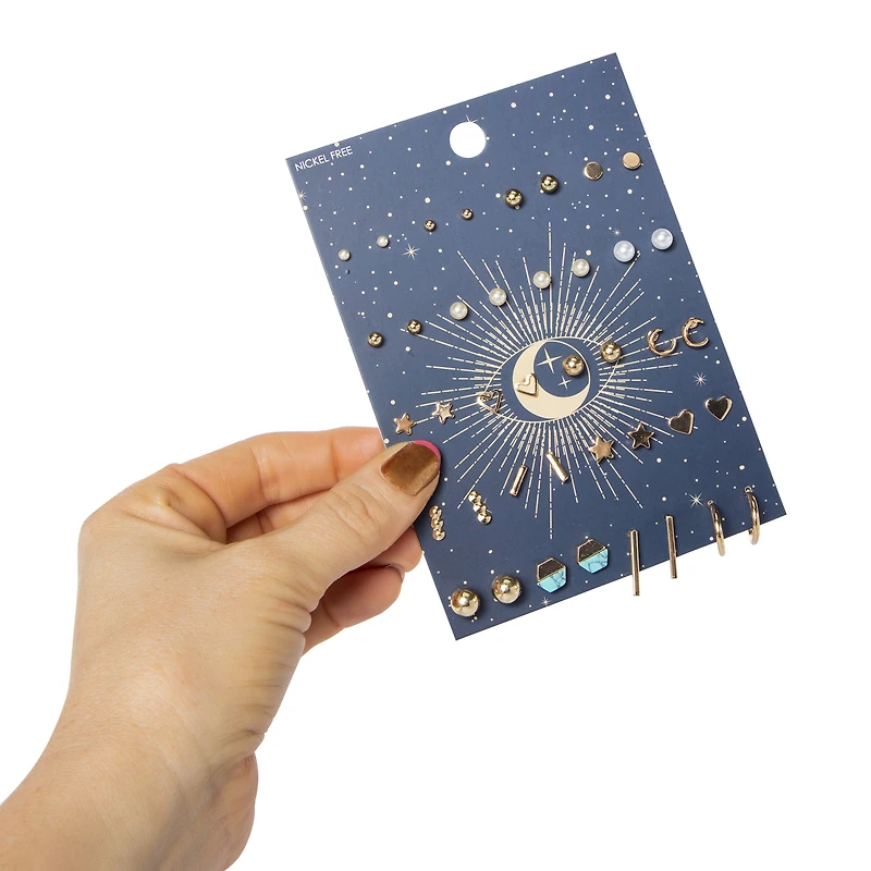 evil eye & stars 20-pair silver earrings set