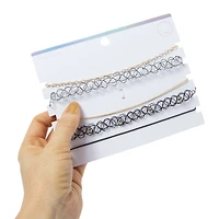 gold chain & black tattoo choker necklaces set, 5-piece