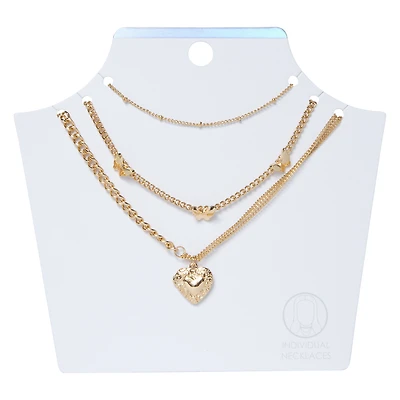 gold locket & butterfly layering necklaces set, 3-piece