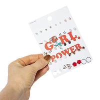 girl power stud earrings set, 20 pairs