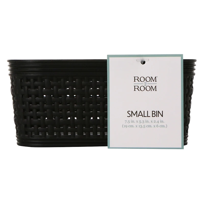 small woven plastic storage bin 7.5in x 5.3in