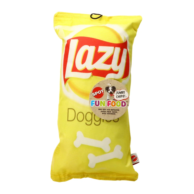 fun food™ 'lazy doggies' chips dog toy with squeaker