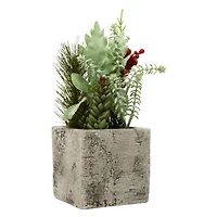faux plants in square cement pot 4in x 10in