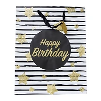 large gold glitter happy birthday gift bag 10in x 12in