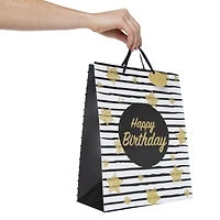 large gold glitter happy birthday gift bag 10in x 12in