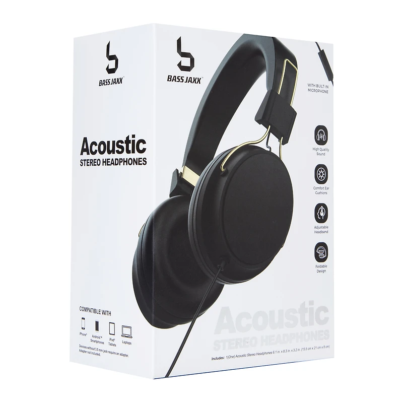 acoustic wired stereo headphones w/ microphone