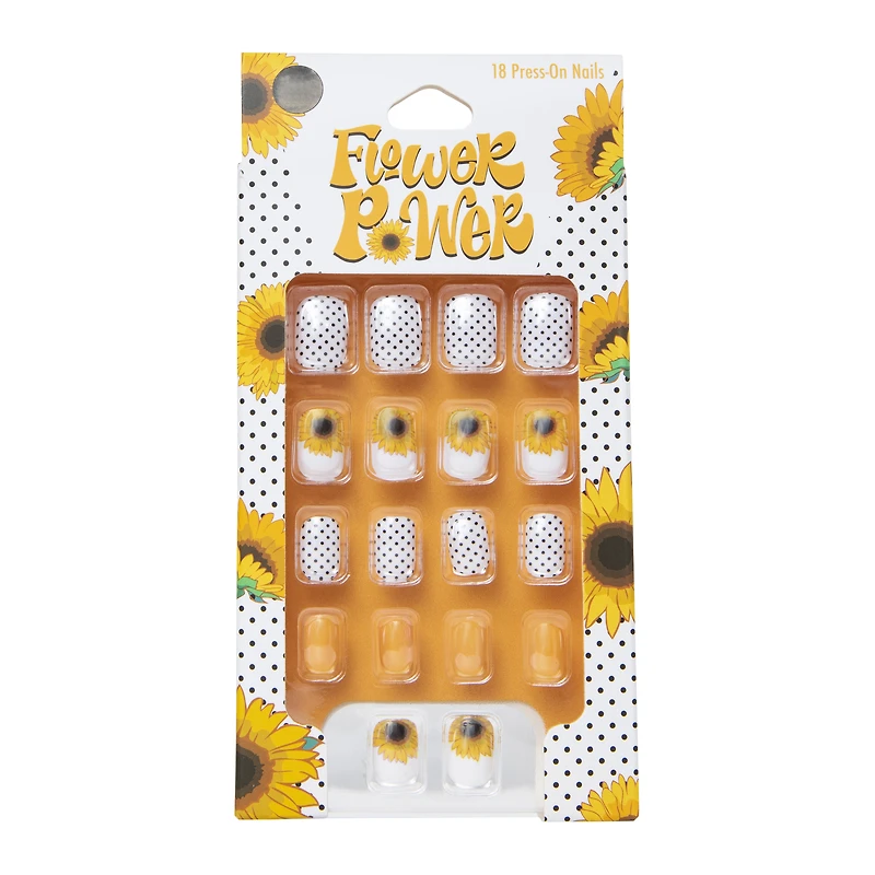 flower power press-on nails 18-piece set