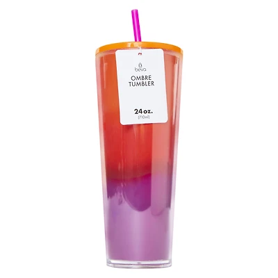 Double-Wall Ombre Travel Tumbler With Lid & Straw 24oz