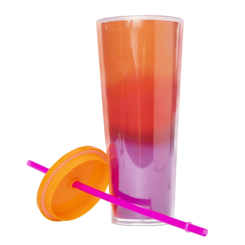 Double-Wall Ombre Travel Tumbler With Lid & Straw 24oz