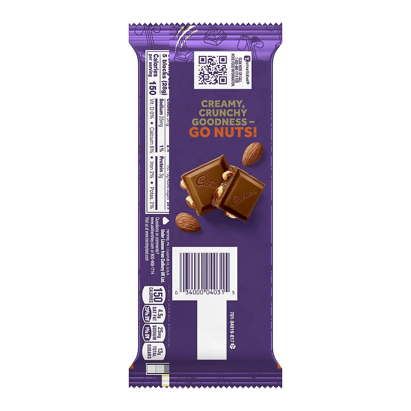 cadbury dairy milk roast almond candy bar 3.5oz