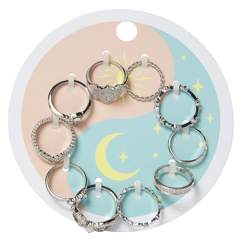 aged silver rings 10-piece jewelry set