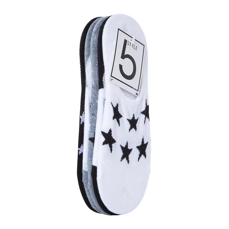 no-show sneaker liner socks 5-pack - black & white stars