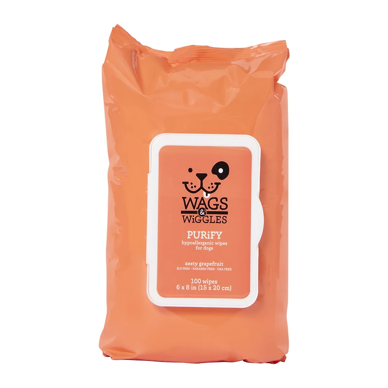 wags & wiggles multipurpose wipes for dogs 100-count pack - zesty grapefruit
