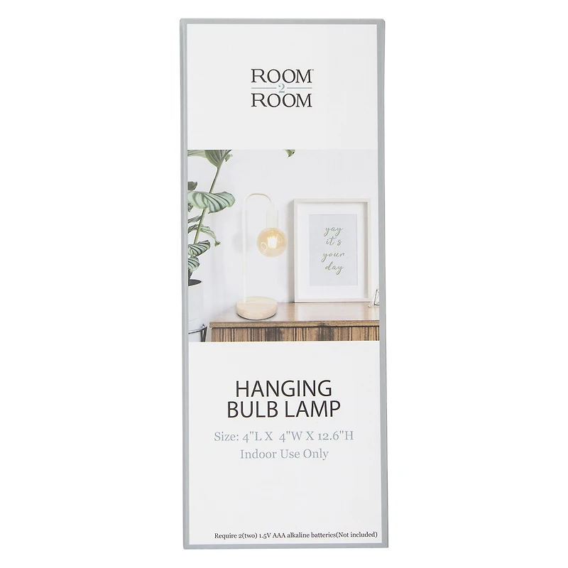 hanging bulb lamp with wooden base 12.6in