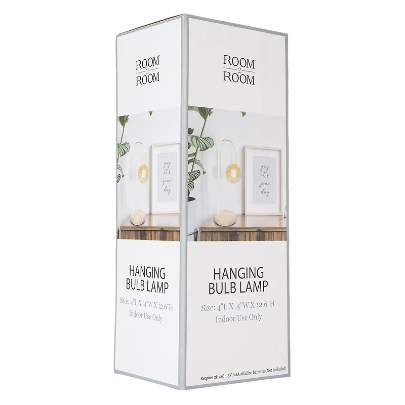 hanging bulb lamp with wooden base 12.6in