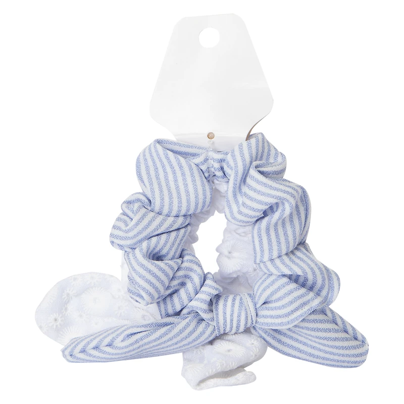eyelet & stripes bow scrunchies 2-pack