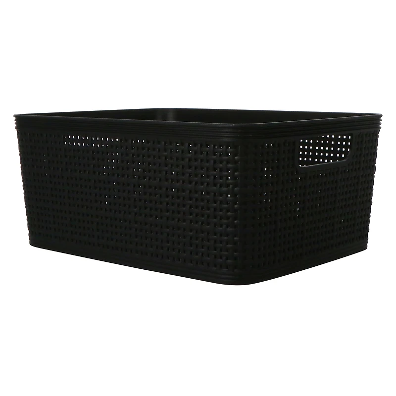 medium woven plastic storage bin 9.6in x 7.5in