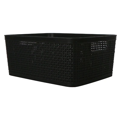 medium woven plastic storage bin 9.6in x 7.5in