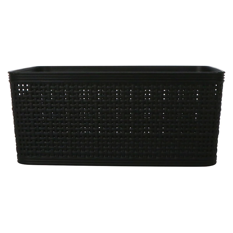 medium woven plastic storage bin 9.6in x 7.5in