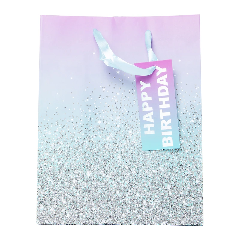 ombre glitter sparkle medium gift bag 9in x 7in
