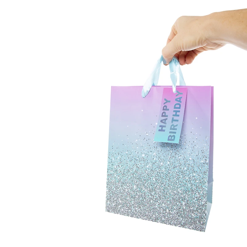 ombre glitter sparkle medium gift bag 9in x 7in