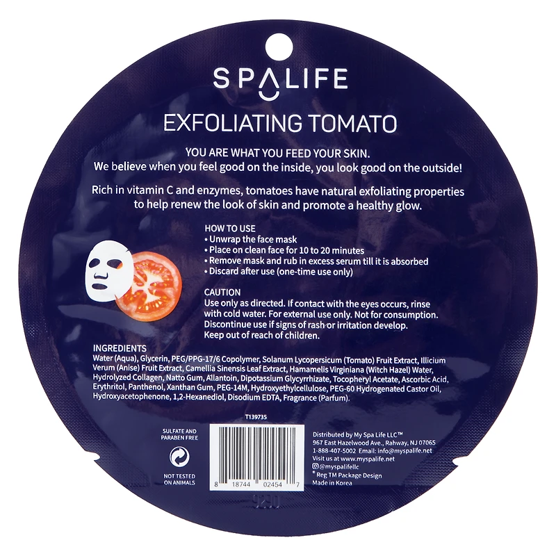 spa life™ tomato smooth & renew exfoliating sheet mask