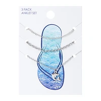 silver dolphin charm anklets set 3-count