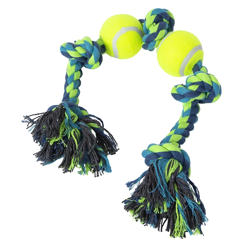 large rope & tennis ball tug toy for dogs